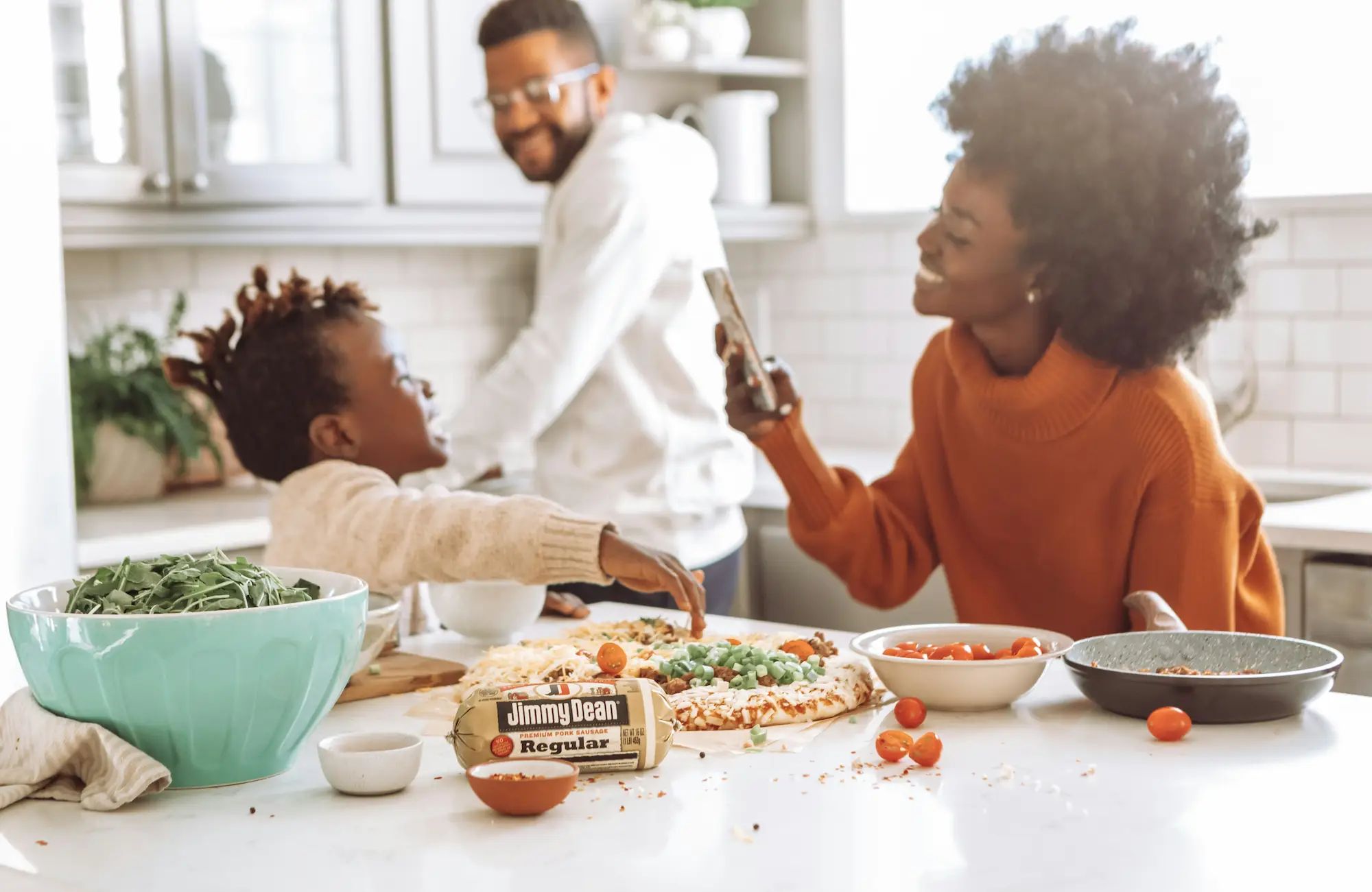 Family cooking together.